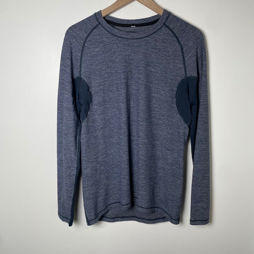Lululemon Blaze Long Sleeve Shirt Mens M Blue Heathered Running Activewear